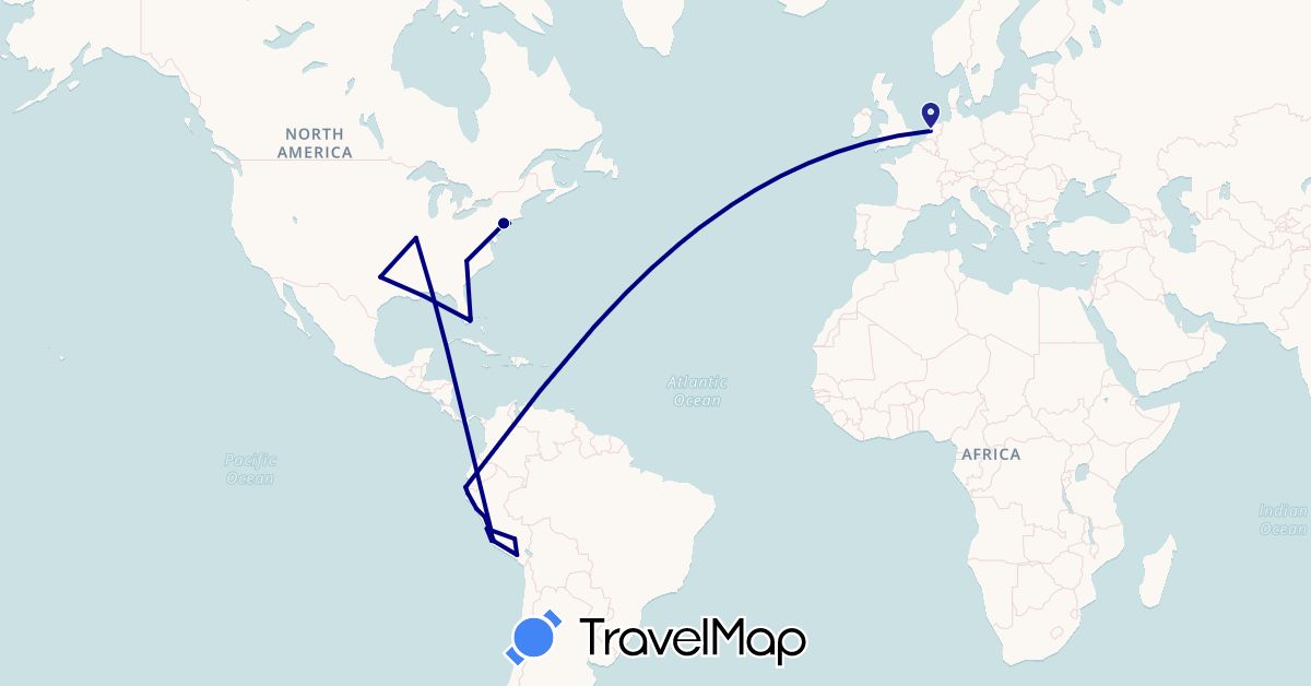 TravelMap itinerary: driving in Netherlands, Peru, United States (Europe, North America, South America)
